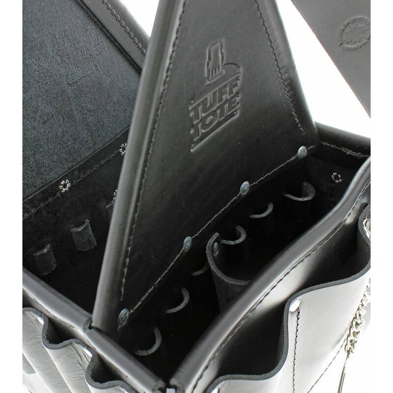 IDEAL Tuff-Tote 9 in. W 17-Pocket Black Premium Leather Ultimate Tool Bag with Strap - 35-975BLK