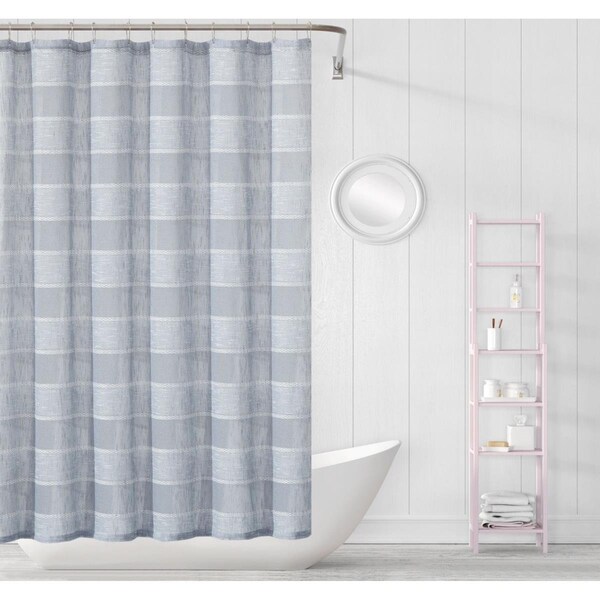 Gfancy Fixtures 72 x 70 x 1 in. Silver Striped Embroidered Shower Curtain - GF3093650