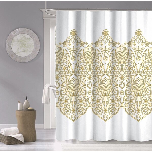 Gfancy Fixtures 72 x 70 x 1 in. Gold Decorative Medallion Shower Curtain - GF3657766