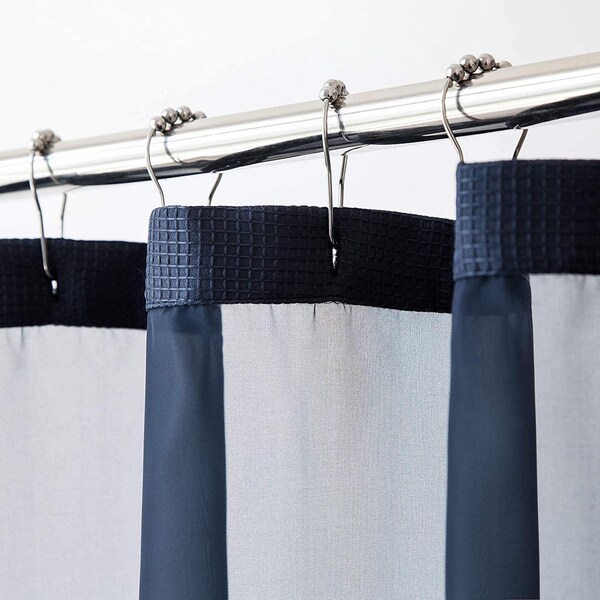Homeroots 72 x 70 x 1 in. Navy Modern Grid Shower Curtain & Liner Set - 399756