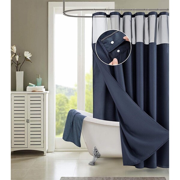 Homeroots 72 x 70 x 1 in. Navy Modern Grid Shower Curtain & Liner Set - 399756