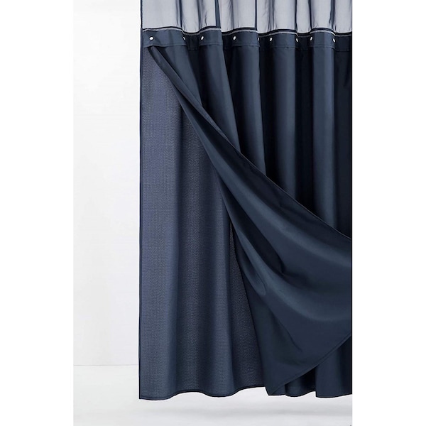 Homeroots 72 x 70 x 1 in. Navy Modern Grid Shower Curtain & Liner Set - 399756