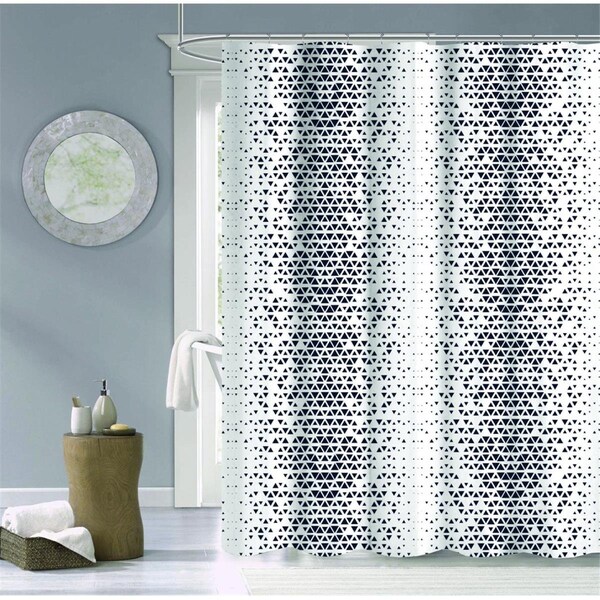 Gfancy Fixtures 72 x 70 x 1 in. Navy & White Geo Illusion Shower Curtain - GF3104775