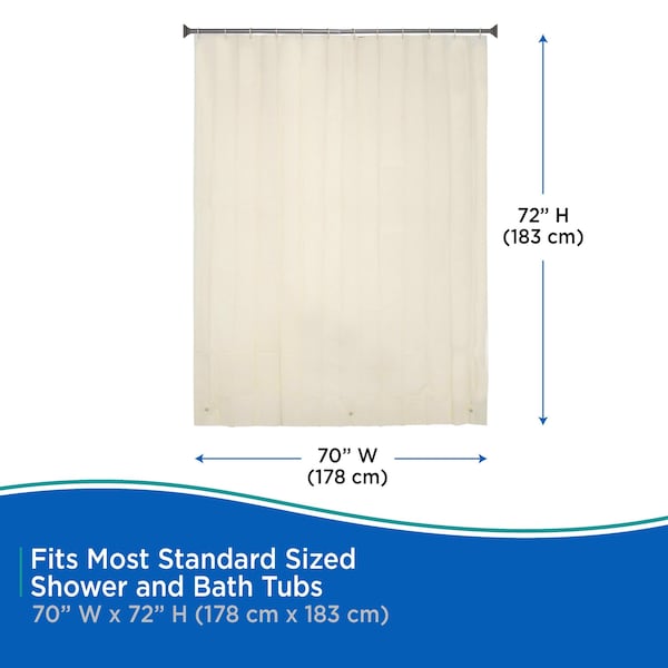 Kenney Mfg Lightweight PEVA Shower Curtain Liner and C-Ring Set, 70in W x 72in H, Cream - KN61756