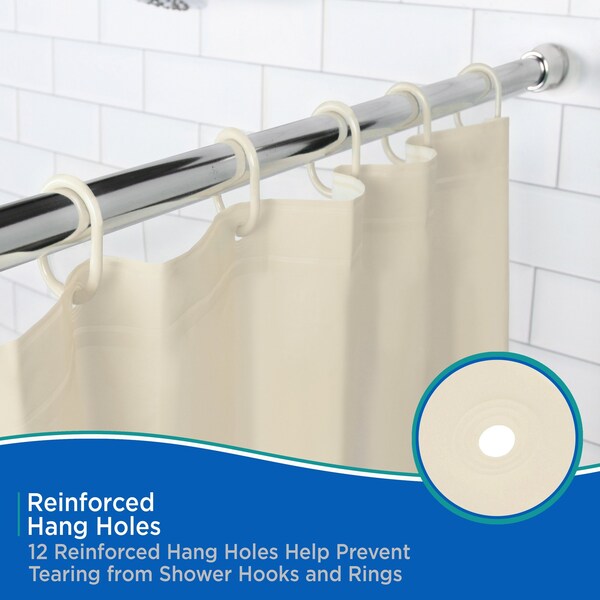 Kenney Mfg Lightweight PEVA Shower Curtain Liner and C-Ring Set, 70in W x 72in H, Cream - KN61756