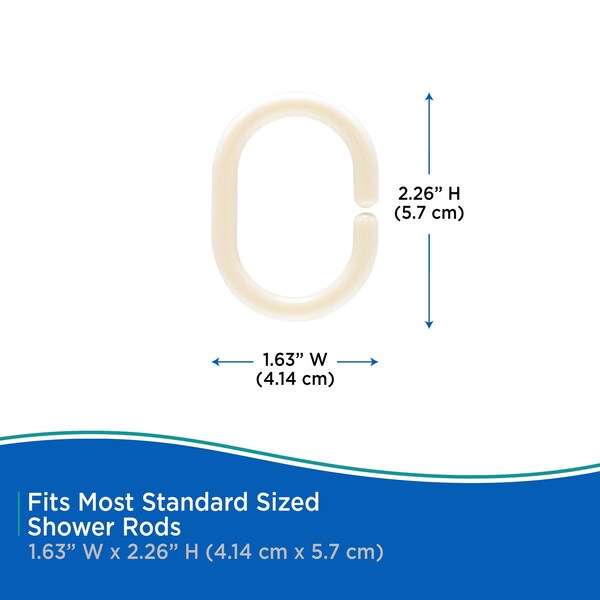 Kenney Mfg Lightweight PEVA Shower Curtain Liner and C-Ring Set, 70in W x 72in H, Cream - KN61756