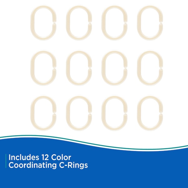 Kenney Mfg Lightweight PEVA Shower Curtain Liner and C-Ring Set, 70in W x 72in H, Cream - KN61756