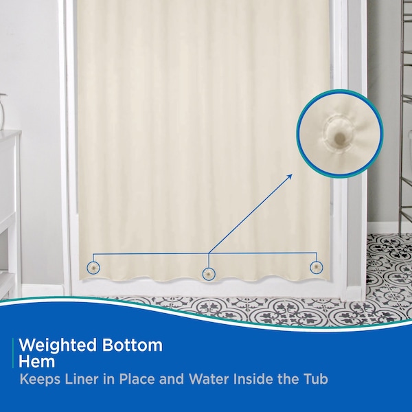 Kenney Mfg Lightweight PEVA Shower Curtain Liner and C-Ring Set, 70in W x 72in H, Cream - KN61756