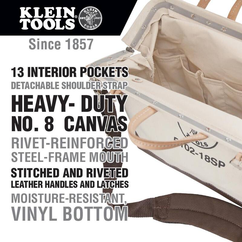 Klein Tools Deluxe Tool Bag, Canvas, 13 Pockets, 18-Inch - 5102-18SP