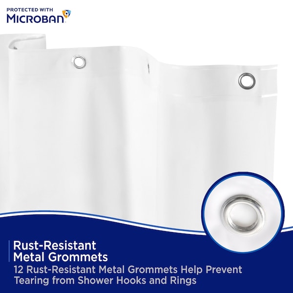 Kenney Mfg Microban Protected Medium Weight PEVA Shower Liner, 70in W x 72in H, White - MB61161