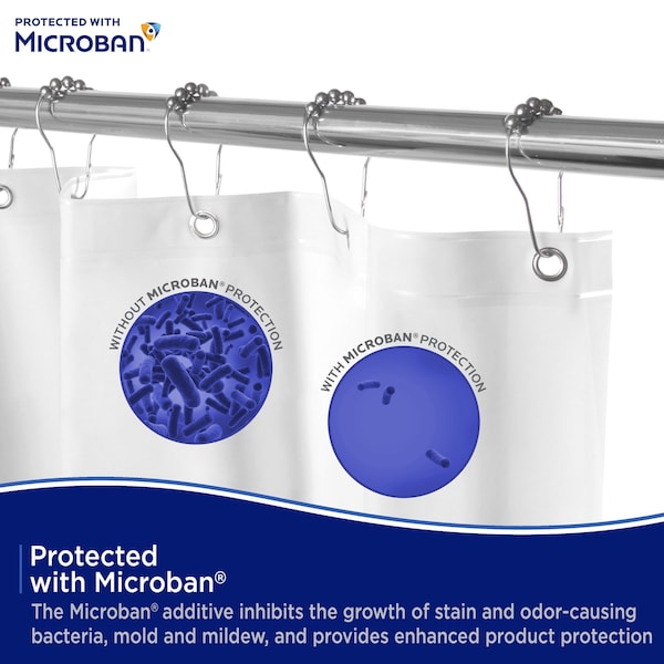 Kenney Mfg Microban Protected Medium Weight PEVA Shower Liner, 70in W x 72in H, White - MB61161