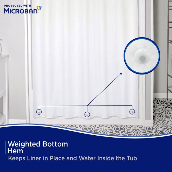 Kenney Mfg Microban Protected Medium Weight PEVA Shower Liner, 70in W x 72in H, White - MB61161