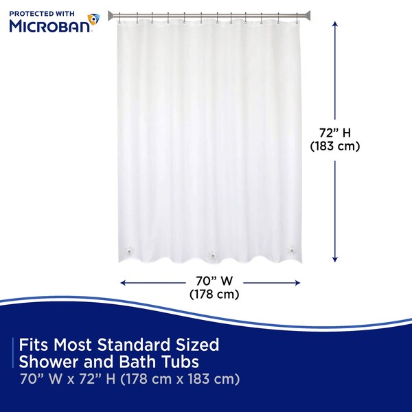 Kenney Mfg Microban Protected Medium Weight PEVA Shower Liner, 70in W x 72in H, White - MB61161
