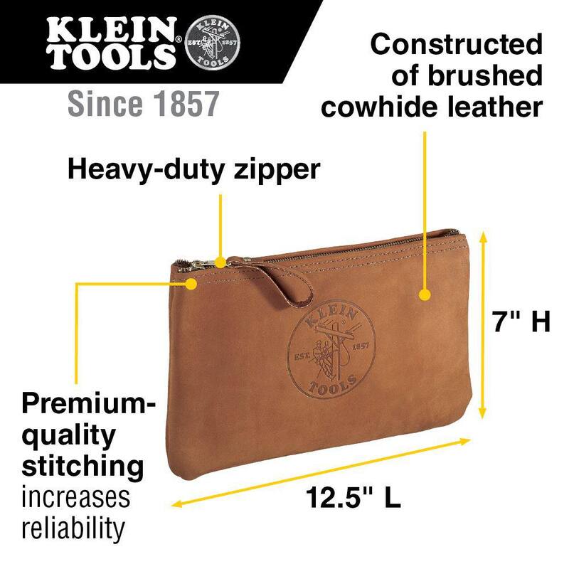 Klein Tools 12-1/2 in. Leather Zipper Bag - 5139L