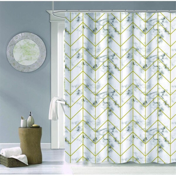 Gfancy Fixtures 72 x 70 x 1 in. Silver Marble & Geo Pattern Shower Curtain - GF3096895