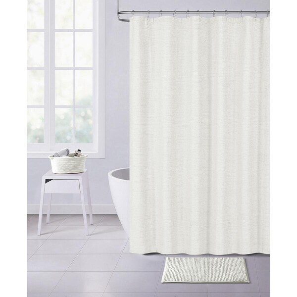 Gfancy Fixtures 72 x 70 x 1 in. Pearl White Soft Textured Shower Curtain - GF3093651