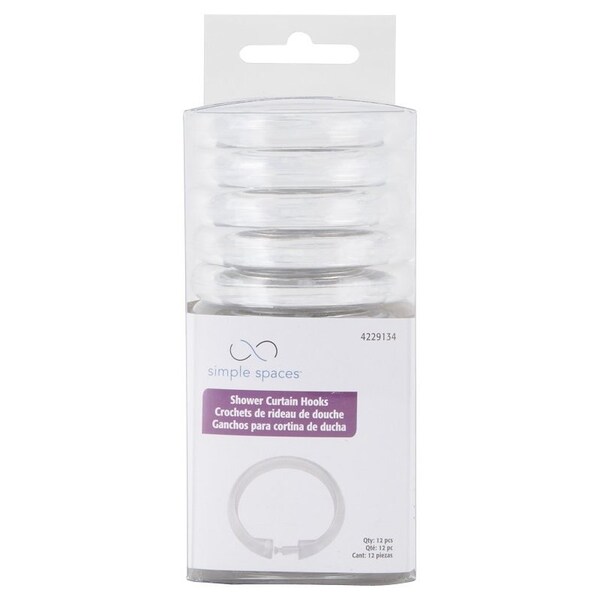 Simple Spaces Shower Curtain Ring, Plastic, Clear, 1 cm W, 2-1/2 in H - SD-ORING-C3L