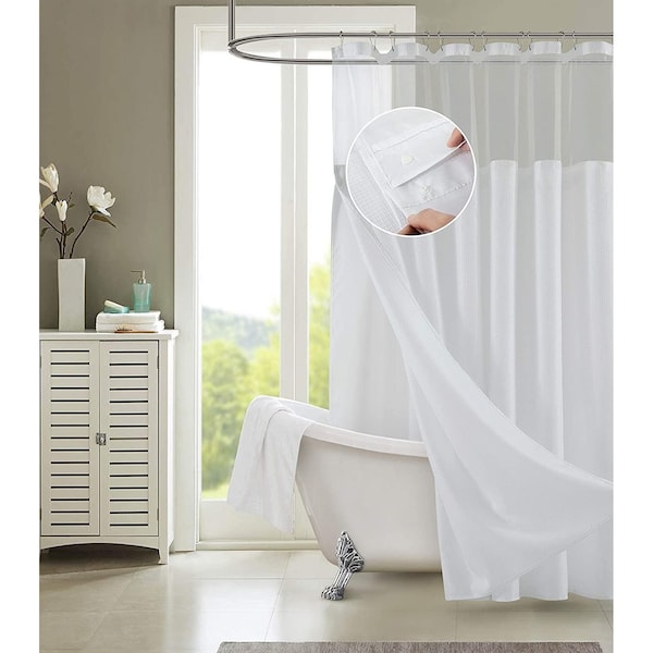 Homeroots 72 x 70 x 1 in. White Sheer & Grid Shower Curtain & Liner Set - 399750