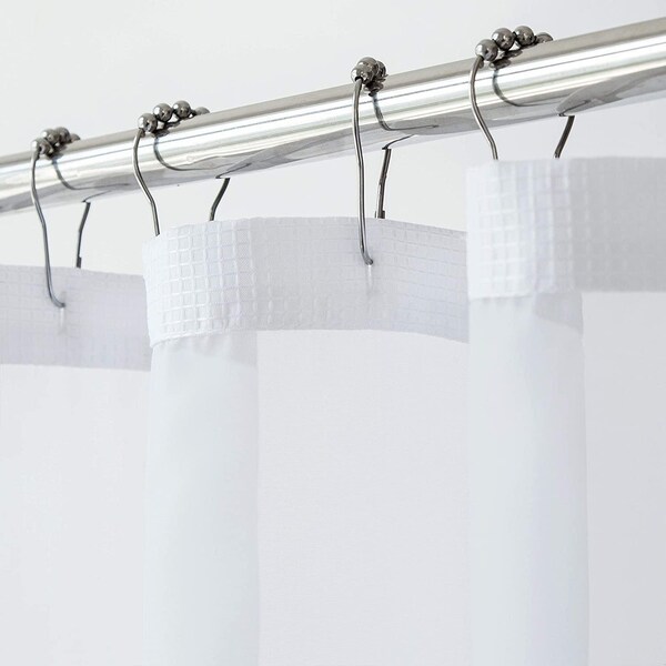 Homeroots 72 x 70 x 1 in. White Sheer & Grid Shower Curtain & Liner Set - 399750