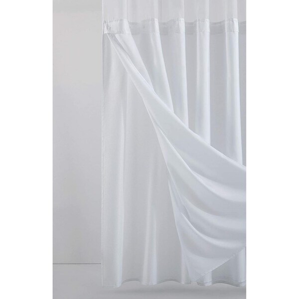 Homeroots 72 x 70 x 1 in. White Sheer & Grid Shower Curtain & Liner Set - 399750