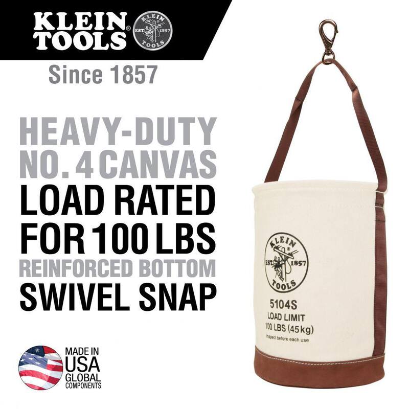 Klein Tools Canvas Bucket, Leather Bottom, Swivel Snap, 12-Inch - 5104S