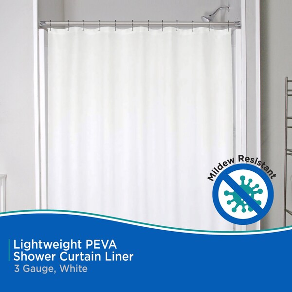 Kenney Mfg Lightweight PEVA Shower Curtain Liner, 70in W x 72in H, White, 2-Pack - KN61430V1PK2