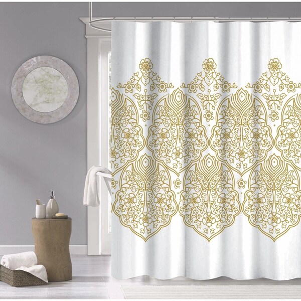 Homeroots 72 x 70 x 1 in. Gold Decorative Medallion Shower Curtain - 399729