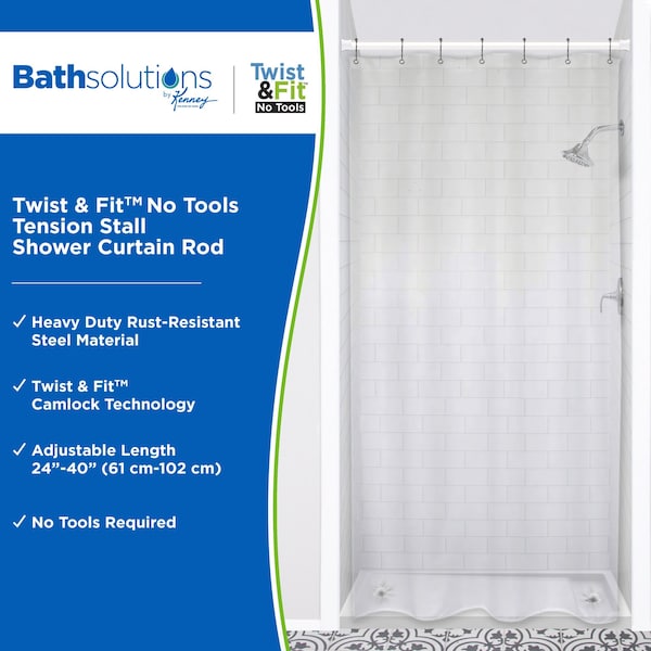 Kenney Mfg No Tools Stall Shower Curtain Rod, 24-40", White - KN607C/10V1