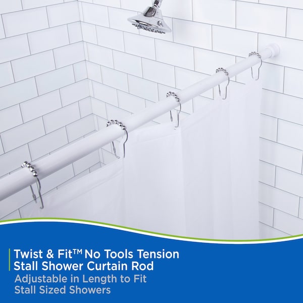 Kenney Mfg No Tools Stall Shower Curtain Rod, 24-40", White - KN607C/10V1