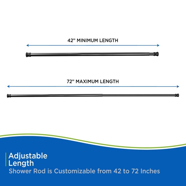 Kenney Mfg No Tools Shower Curtain Rod, 42-72", Black - KN609C/5V1H