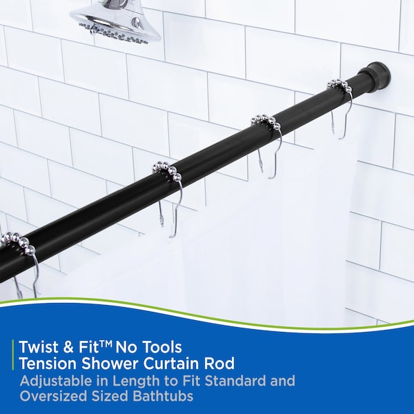 Kenney Mfg No Tools Shower Curtain Rod, 42-72", Black - KN609C/5V1H