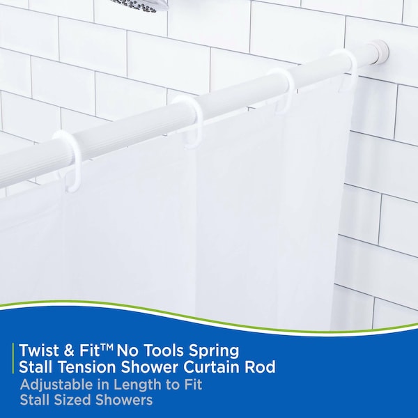 Kenney Mfg Twist & Fit No Tools Spring Tension Stall Shower Curtain Rod, 24-38in, White - KN607S/1V1