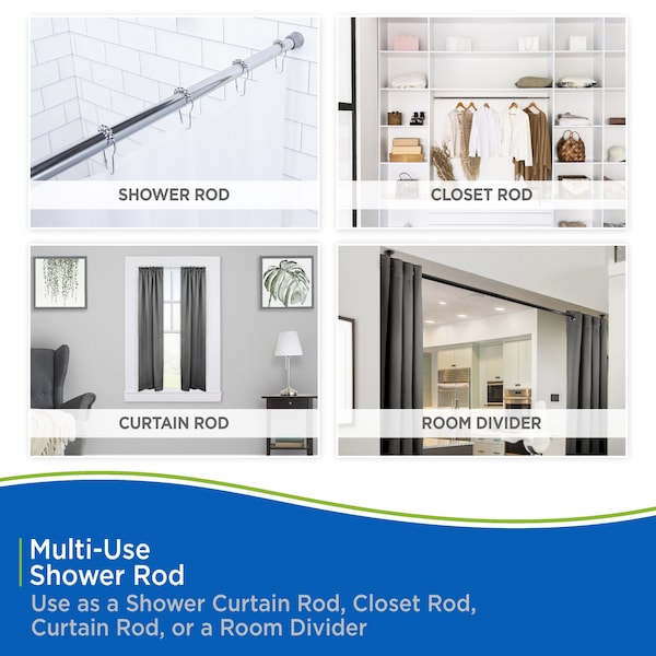 Kenney Mfg Twist & Fit No Tools Tension Shower Curtain Rod, 42-72in, Brushed Nickel - KN609C/18HUS