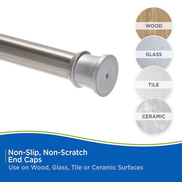 Kenney Mfg Twist & Fit No Tools Tension Shower Curtain Rod, 42-72in, Brushed Nickel - KN609C/18HUS