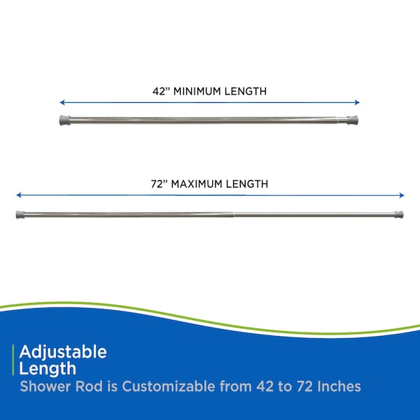 Kenney Mfg Twist & Fit No Tools Tension Shower Curtain Rod, 42-72in, Brushed Nickel - KN609C/18HUS
