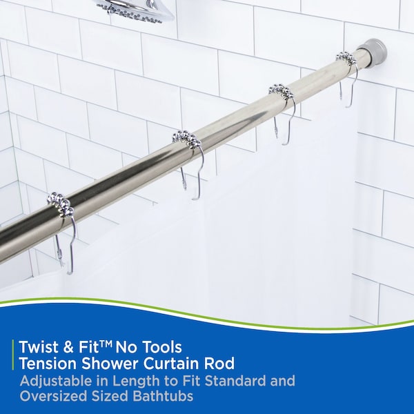 Kenney Mfg Twist & Fit No Tools Tension Shower Curtain Rod, 42-72in, Brushed Nickel - KN609C/18HUS