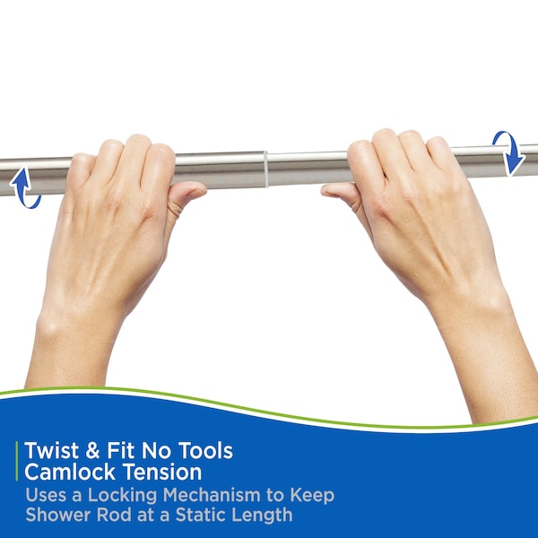 Kenney Mfg Twist & Fit No Tools Tension Shower Curtain Rod, 42-72in, Brushed Nickel - KN609C/18HUS