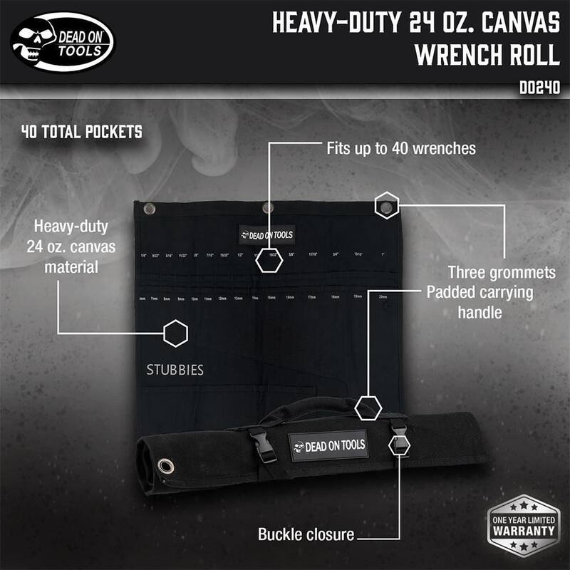 DEAD ON TOOLS 20 in. Heavy-Duty 24 oz. Canvas Wrench Tool Roll - DO240
