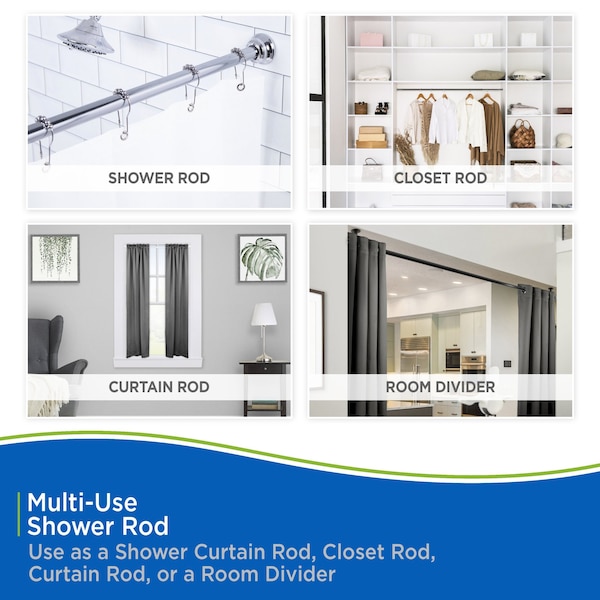 Kenney Mfg No Tools Decorative Shower Curtain Rod 42-72", Chrome - KN60940V1