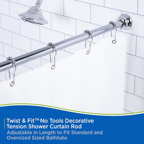 Kenney Mfg No Tools Decorative Shower Curtain Rod 42-72", Chrome - KN60940V1