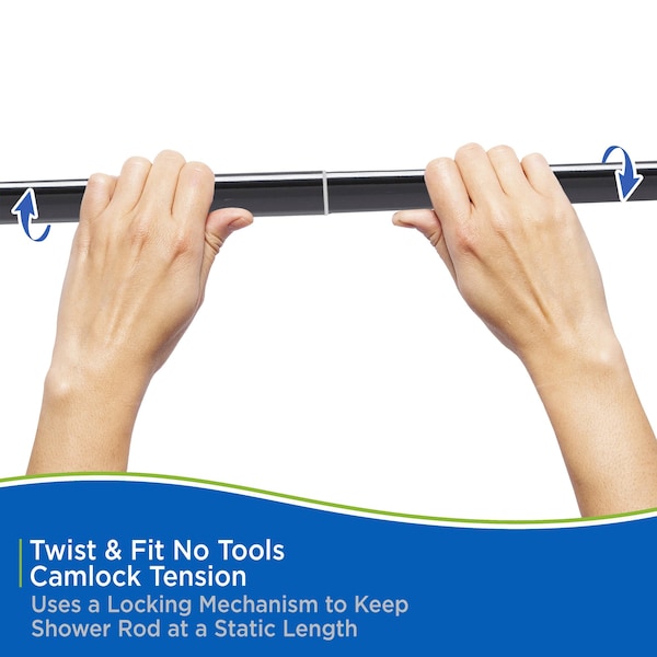 Kenney Mfg Twist & Fit No Tools Gloria Decorative Tension Shower Curtain Rod, 42-72in, Black - KN909C/5HUS