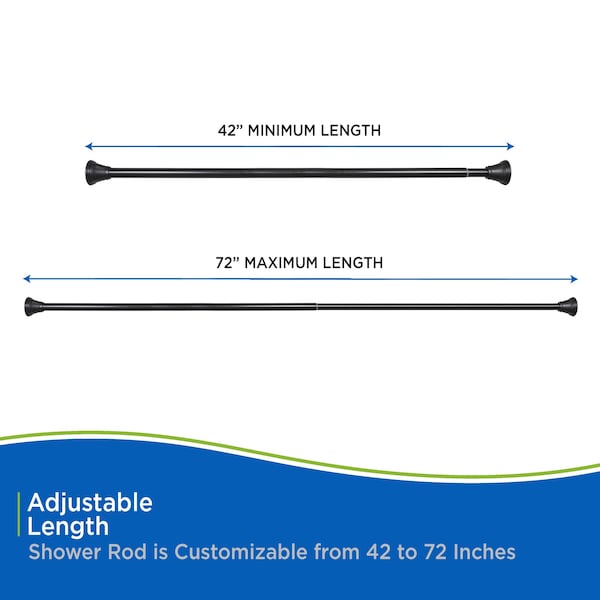 Kenney Mfg Twist & Fit No Tools Gloria Decorative Tension Shower Curtain Rod, 42-72in, Black - KN909C/5HUS