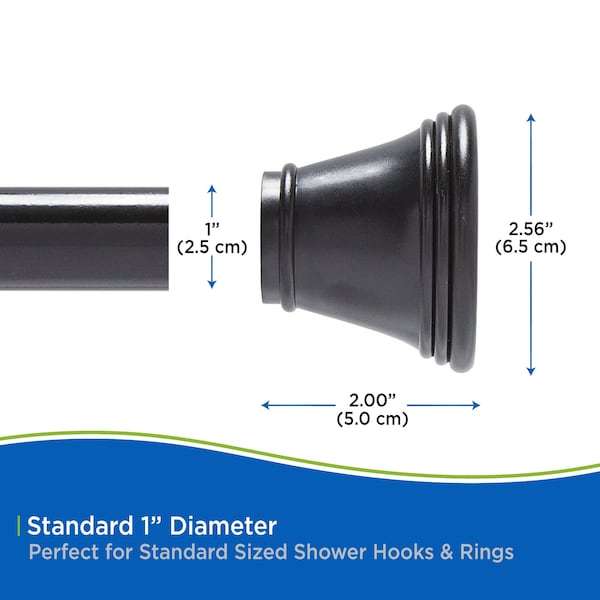 Kenney Mfg Twist & Fit No Tools Gloria Decorative Tension Shower Curtain Rod, 42-72in, Black - KN909C/5HUS