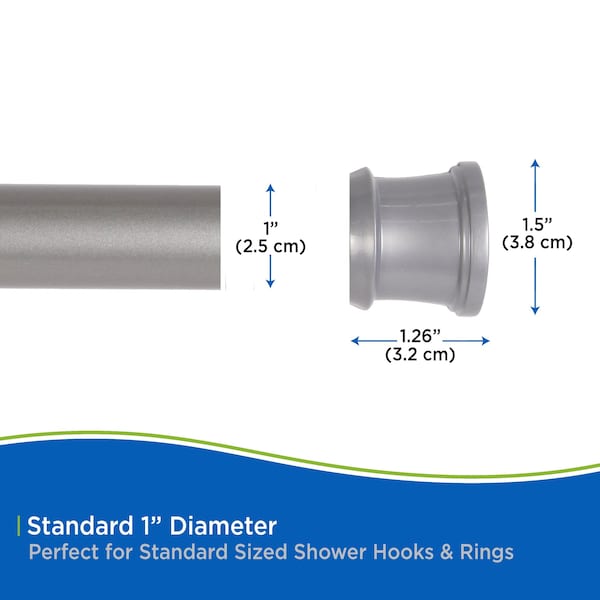 Kenney Mfg Twist & Fit No Tools Tension Shower Curtain Rod, 36-63in, Polished Pewter - T608C/PL5