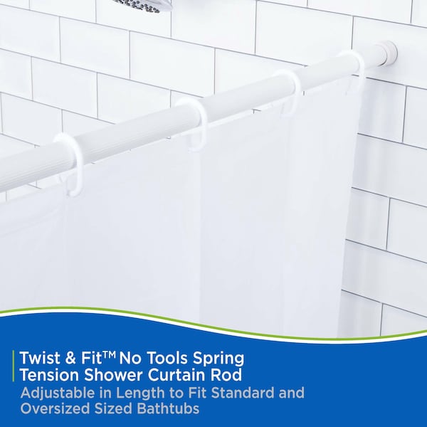 Kenney Mfg Twist & Fit No Tools Spring Tension Shower Curtain Rod, 36-63in, White - KN609S/1V1