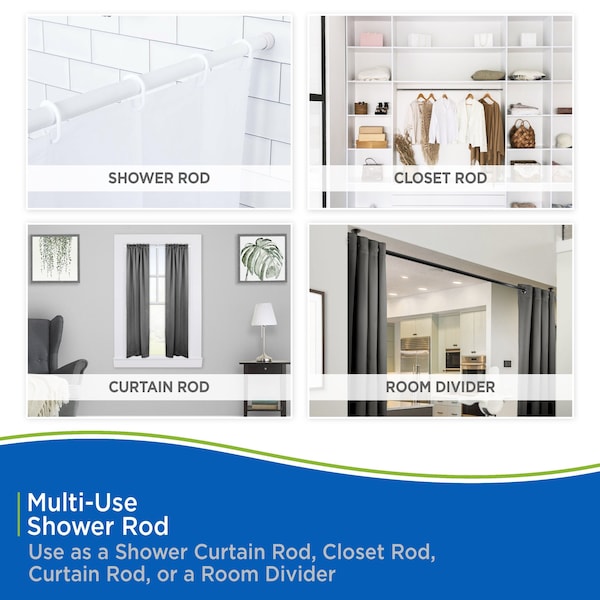 Kenney Mfg Twist & Fit No Tools Spring Tension Shower Curtain Rod, 36-63in, White - KN609S/1V1