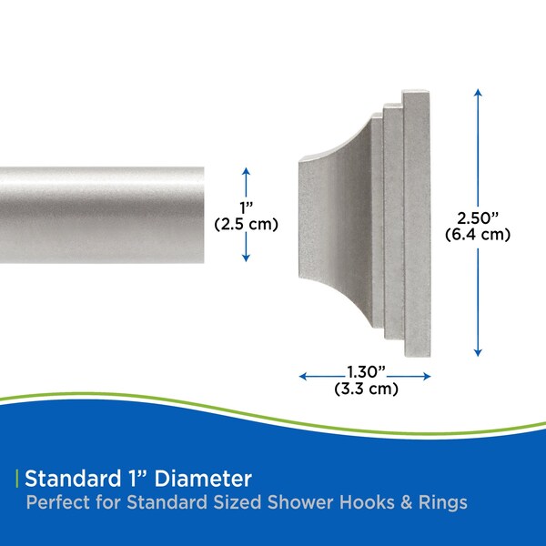 Kenney Mfg No Tools Decorative Shower Curtain Rod, 42-72", Polished Pewter - KN60966NP