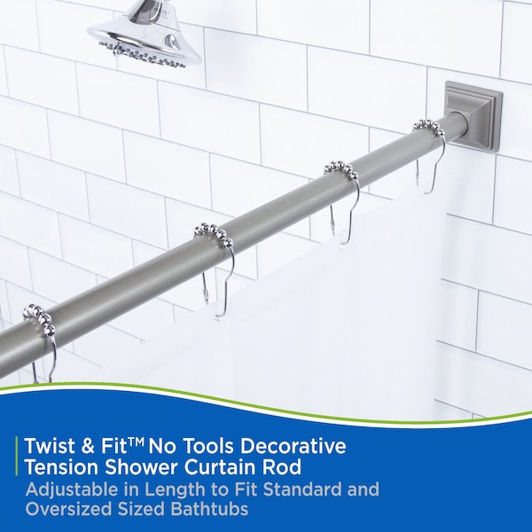 Kenney Mfg No Tools Decorative Shower Curtain Rod, 42-72", Polished Pewter - KN60966NP