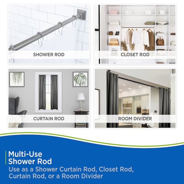 Kenney Mfg No Tools Decorative Shower Curtain Rod, 42-72", Polished Pewter - KN60966NP