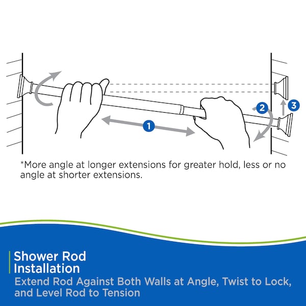 Kenney Mfg No Tools Decorative Shower Curtain Rod, 42-72", Polished Pewter - KN60966NP